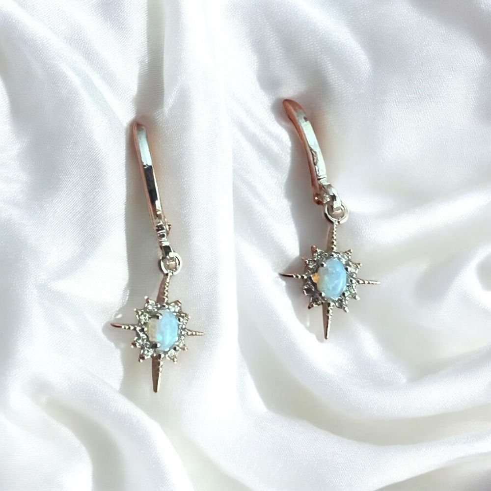 silver opal starburst huggie hoop earrings